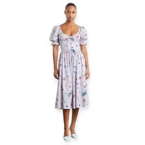 NWT Hill House The Ophelia Puff-sleeve Midi Dress Size M Sea Creatures #2H459